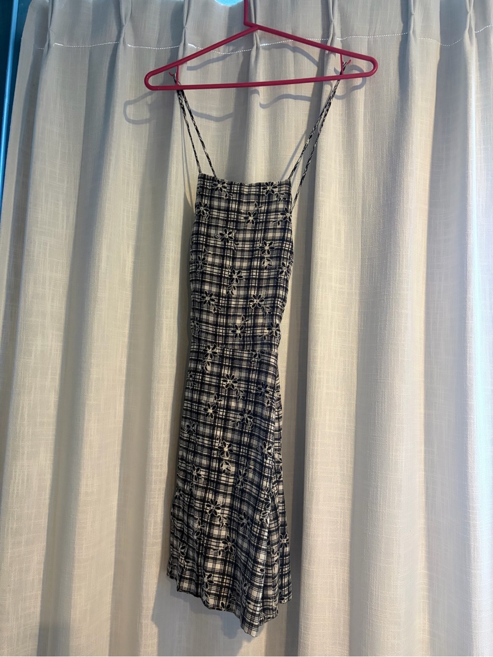 Urban Outfitters Black & White Plaid Spaghetti-Strap Mini Dress